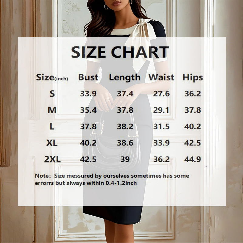 Women's Round Neck Bow Knot Contrast Color Bodycon Knee-Length Short Sleeve Dress Summer Party & Banquet Dress