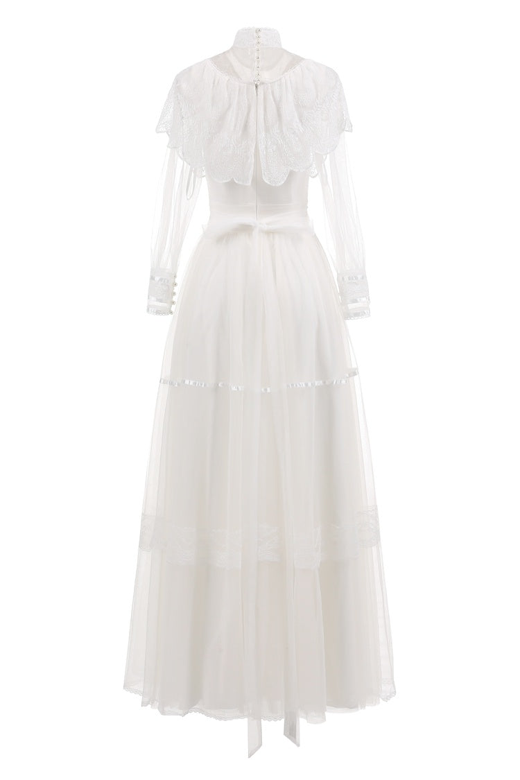 Photo Light Wedding Birthday Annual Party Evening Dress Long Sleeve Lace Long Skirt