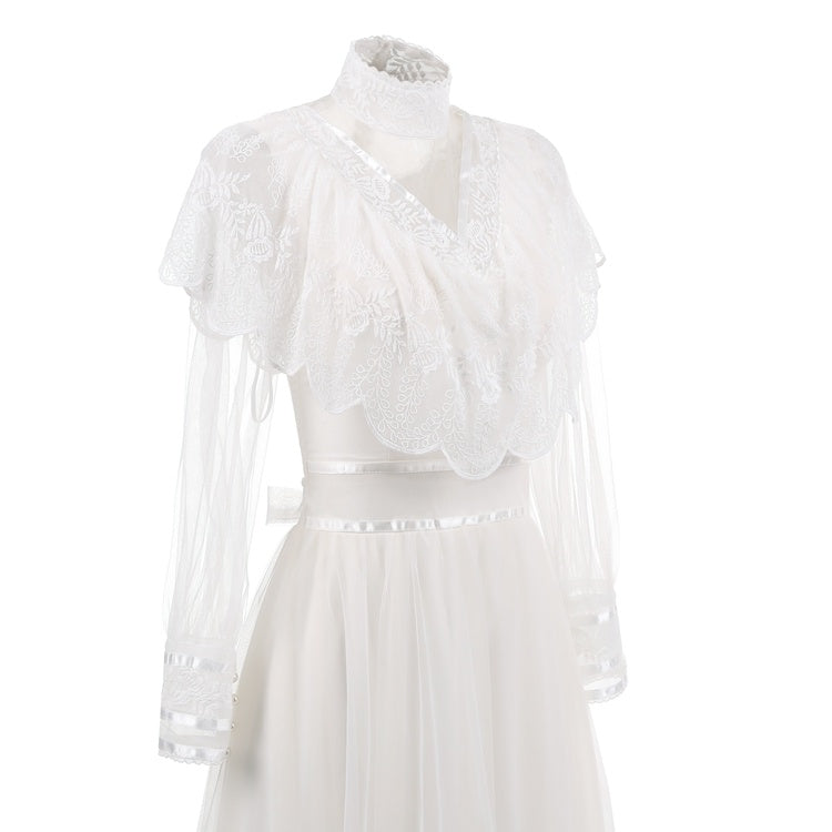 Photo Light Wedding Birthday Annual Party Evening Dress Long Sleeve Lace Long Skirt