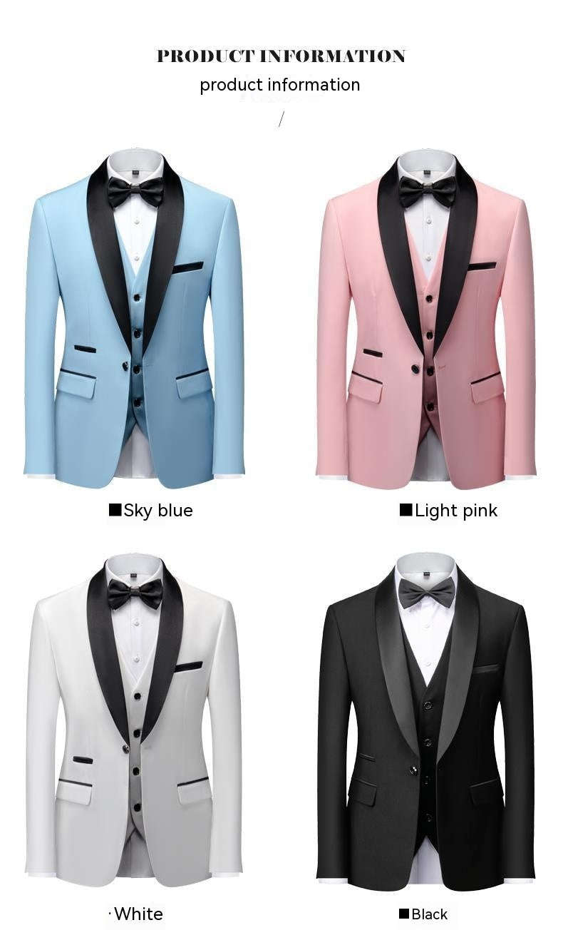Men's Suit Set Green Fruit Collar Stage Suit Dress Host Performance Bridegroom Best Man Three-piece Suit