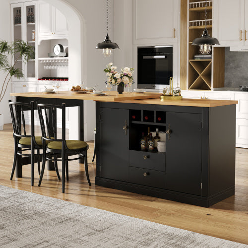 360 Rotation, Bar Table Main Body 120-180 X 40 X 76 Cm, Coffee Bar Furniture, Rotatable Dining Bar With Storage, Kitchen Island, Double Doors With Wine Rack, Adjustable Shelves, Open Storage Space