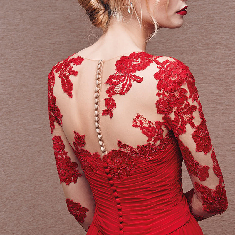 Long Sleeve RED Off-shoulder Bridal Wedding Dress Long