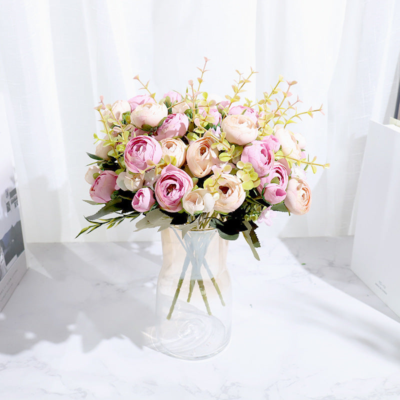 5-branch Rose Camellia Silk Flower Wedding Decoration Fake Flower Props
