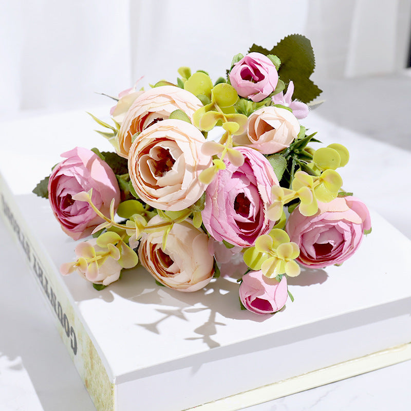 5-branch Rose Camellia Silk Flower Wedding Decoration Fake Flower Props