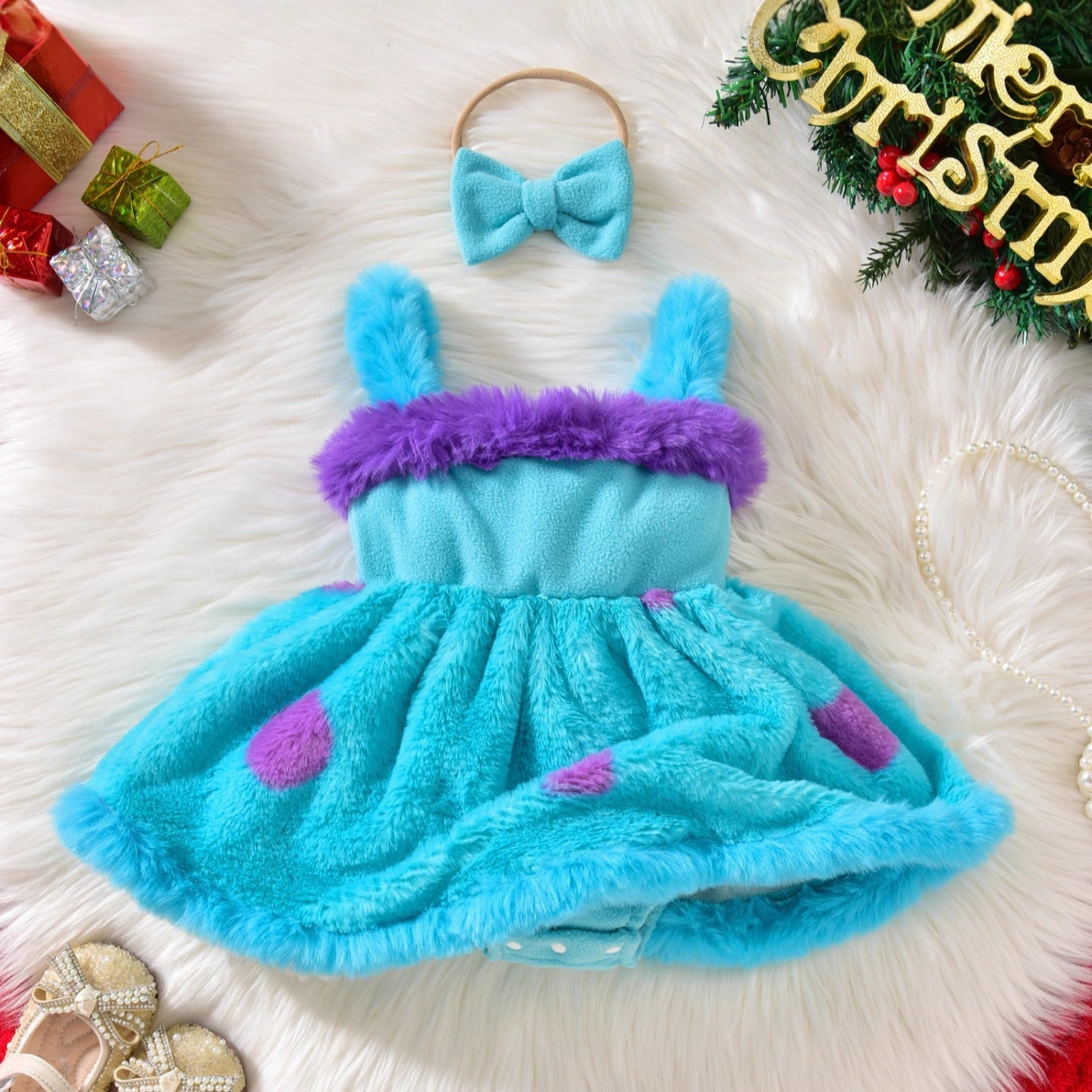 Baby Girl Strap Dots Wool Tops Dress