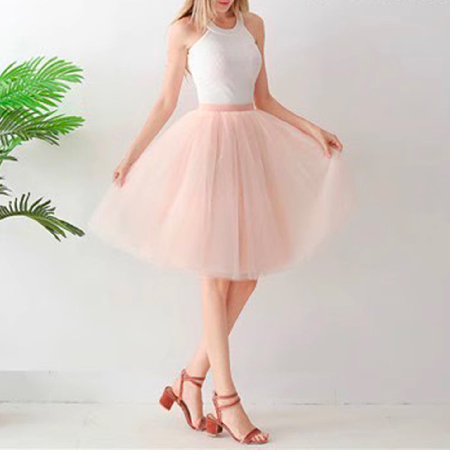 Black Tulle-Layered High-Waist A-Line Skirt, Women's Tutu Skirt Mesh Splicing Skirt Multi-layer Cake A-line Pleated Skirt Fairy Skirt (China)