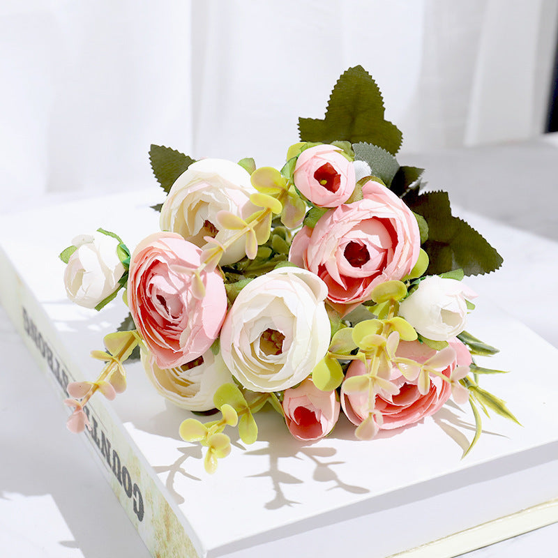 5-branch Rose Camellia Silk Flower Wedding Decoration Fake Flower Props