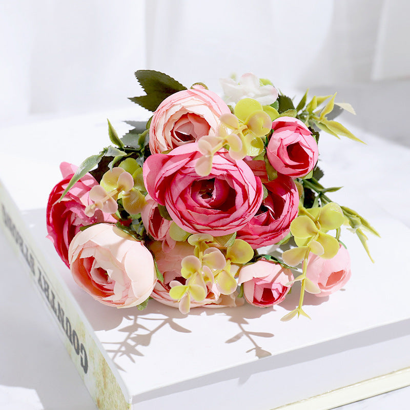5-branch Rose Camellia Silk Flower Wedding Decoration Fake Flower Props
