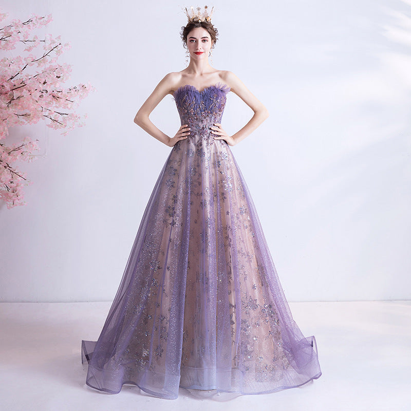 Strapless Purple Sequin Starry Dress