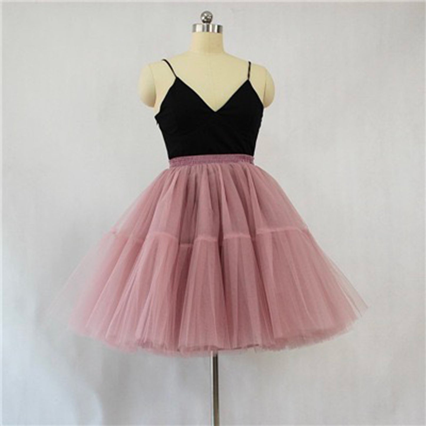 Black Tulle-Layered High-Waist A-Line Skirt, Women's Tutu Skirt Mesh Splicing Skirt Multi-layer Cake A-line Pleated Skirt Fairy Skirt (China)