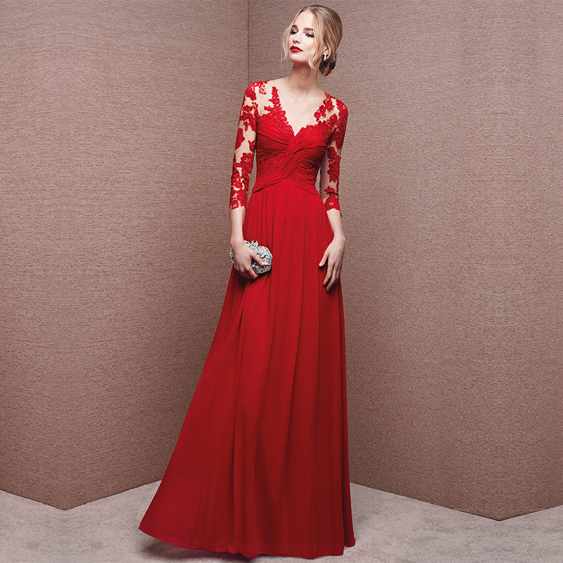 Long Sleeve RED Off-shoulder Bridal Wedding Dress Long