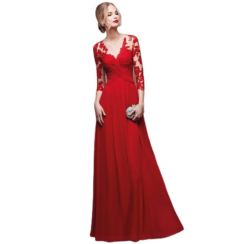 Long Sleeve RED Off-shoulder Bridal Wedding Dress Long