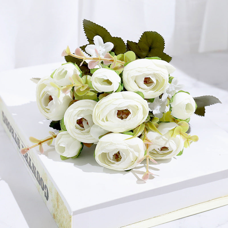 5-branch Rose Camellia Silk Flower Wedding Decoration Fake Flower Props