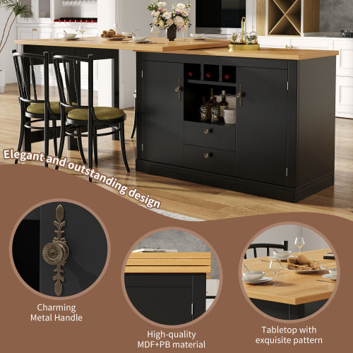 360 Rotation, Bar Table Main Body 120-180 X 40 X 76 Cm, Coffee Bar Furniture, Rotatable Dining Bar With Storage, Kitchen Island, Double Doors With Wine Rack, Adjustable Shelves, Open Storage Space