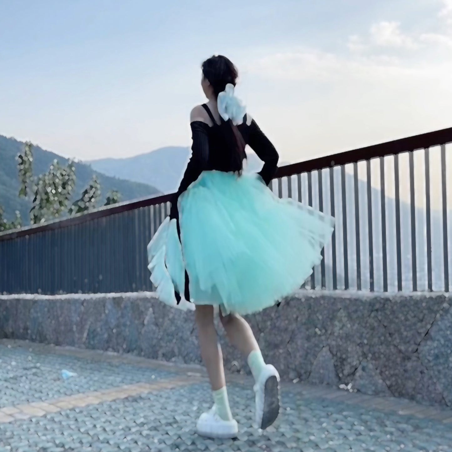 Black Tulle-Layered High-Waist A-Line Skirt, Women's Tutu Skirt Mesh Splicing Skirt Multi-layer Cake A-line Pleated Skirt Fairy Skirt (China)