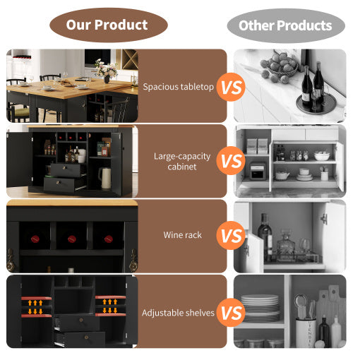 360 Rotation, Bar Table Main Body 120-180 X 40 X 76 Cm, Coffee Bar Furniture, Rotatable Dining Bar With Storage, Kitchen Island, Double Doors With Wine Rack, Adjustable Shelves, Open Storage Space
