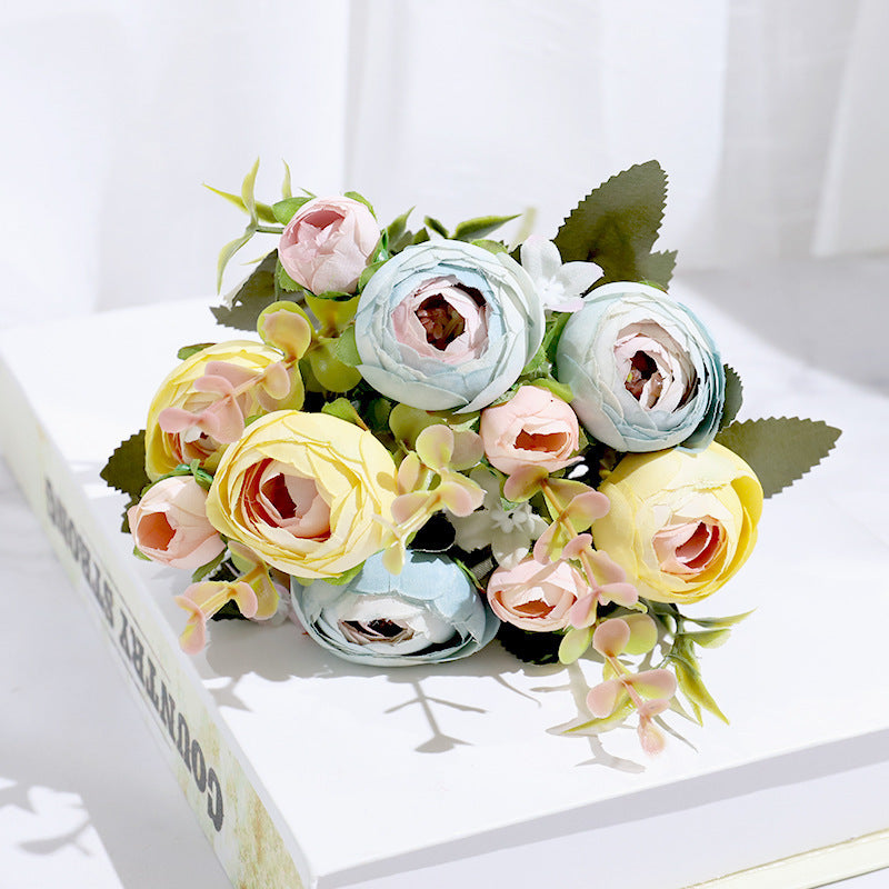 5-branch Rose Camellia Silk Flower Wedding Decoration Fake Flower Props