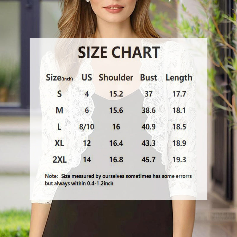 Women's Solid Color Cropped Lace Cardigan - Summer Fashion Medium-Long Sleeve Open Front Top