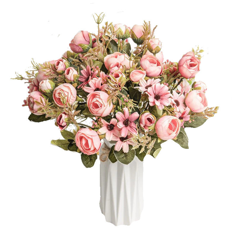 5-branch Rose Camellia Silk Flower Wedding Decoration Fake Flower Props