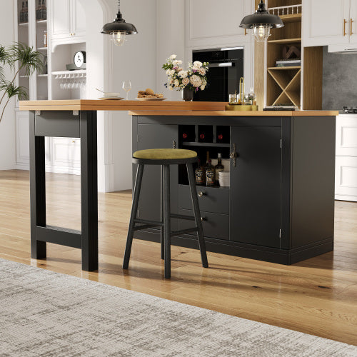 360 Rotation, Bar Table Main Body 120-180 X 40 X 76 Cm, Coffee Bar Furniture, Rotatable Dining Bar With Storage, Kitchen Island, Double Doors With Wine Rack, Adjustable Shelves, Open Storage Space