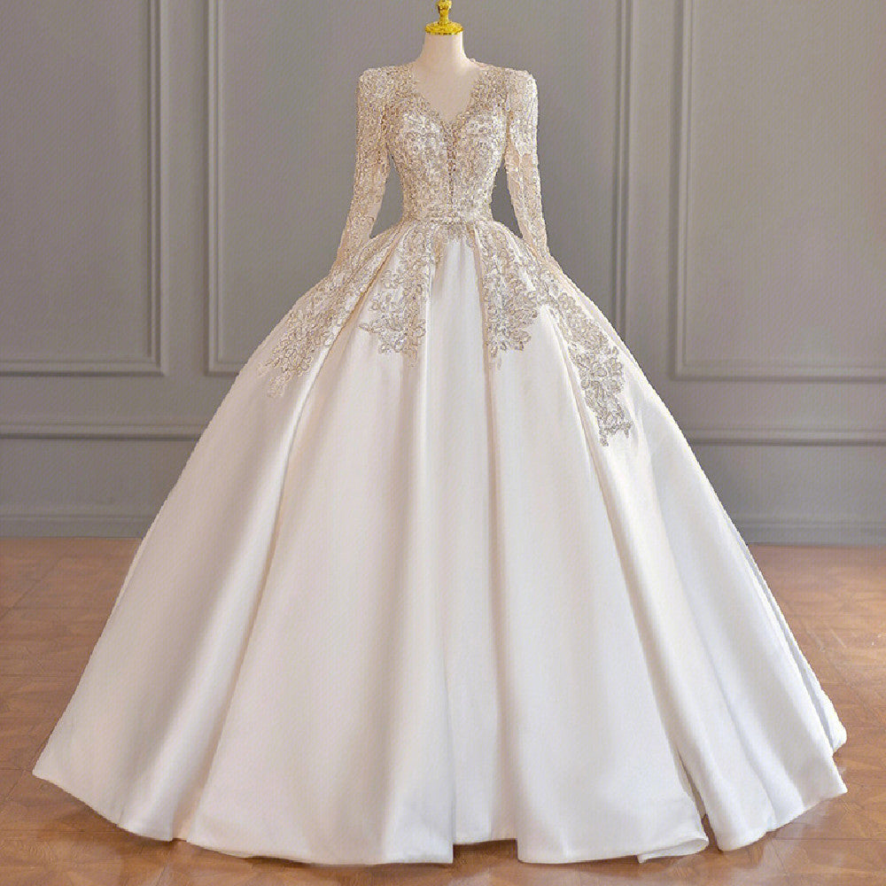 The Bride's Winter Long-sleeved Satin Dress