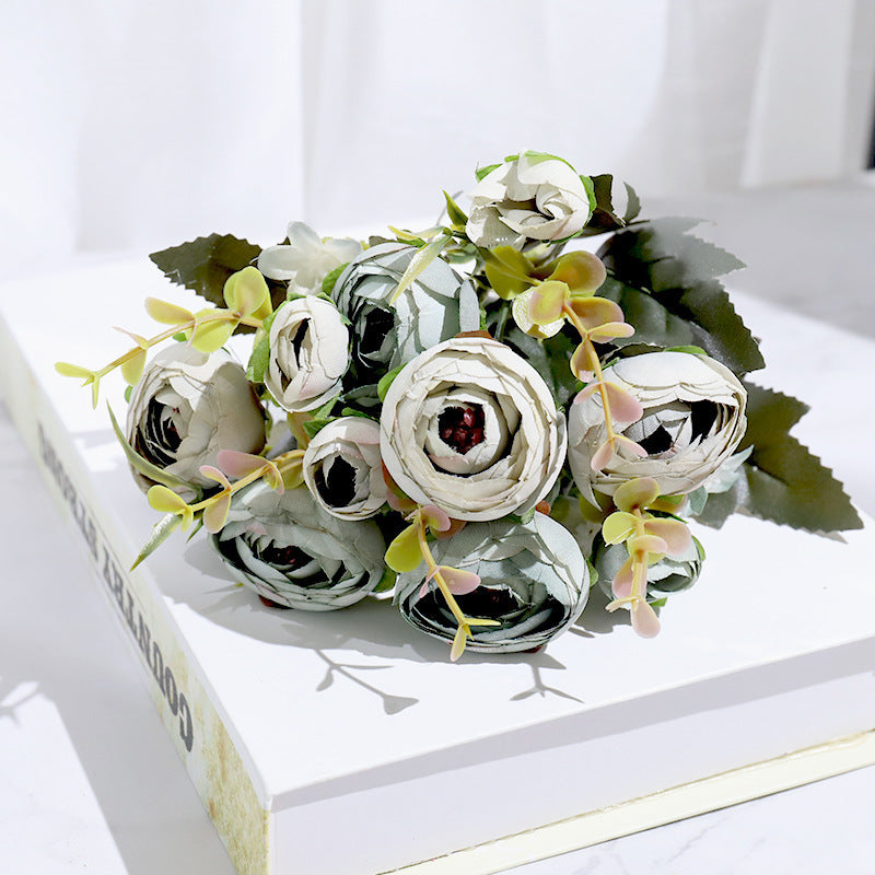 5-branch Rose Camellia Silk Flower Wedding Decoration Fake Flower Props