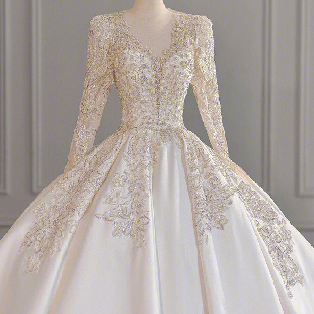 The Bride's Winter Long-sleeved Satin Dress