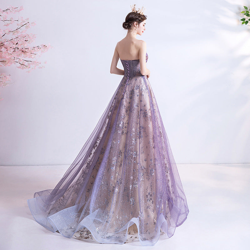 Strapless Purple Sequin Starry Dress