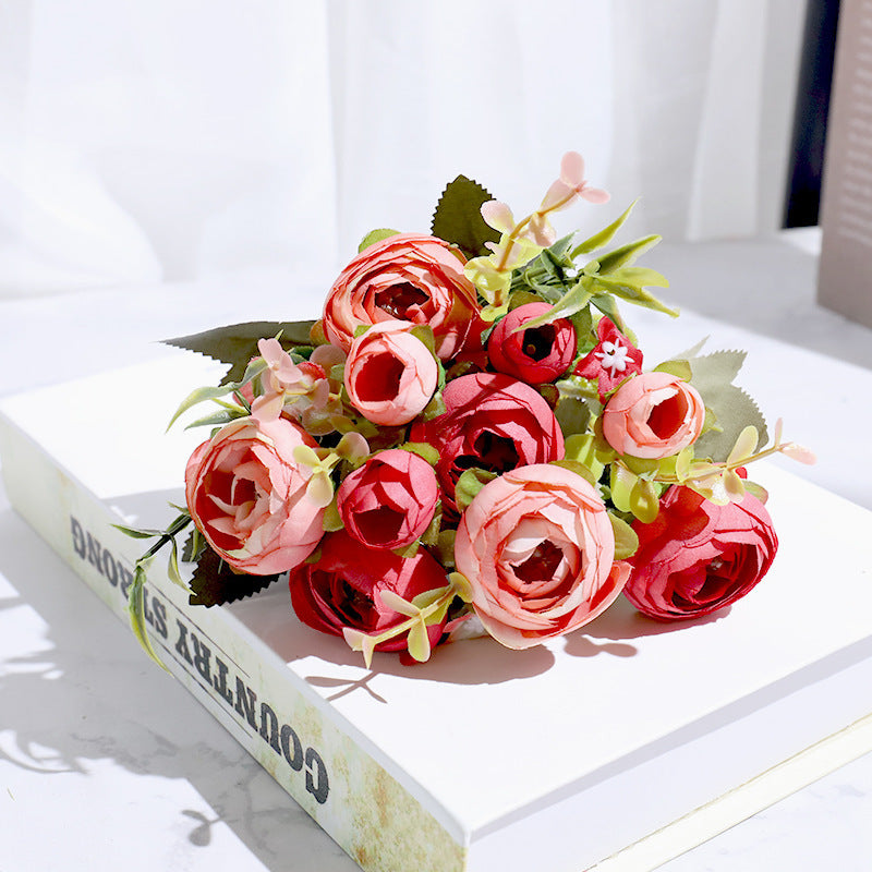5-branch Rose Camellia Silk Flower Wedding Decoration Fake Flower Props