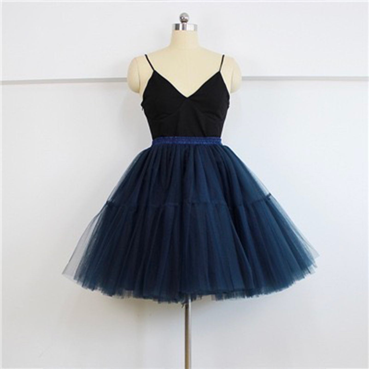 Black Tulle-Layered High-Waist A-Line Skirt, Women's Tutu Skirt Mesh Splicing Skirt Multi-layer Cake A-line Pleated Skirt Fairy Skirt (China)