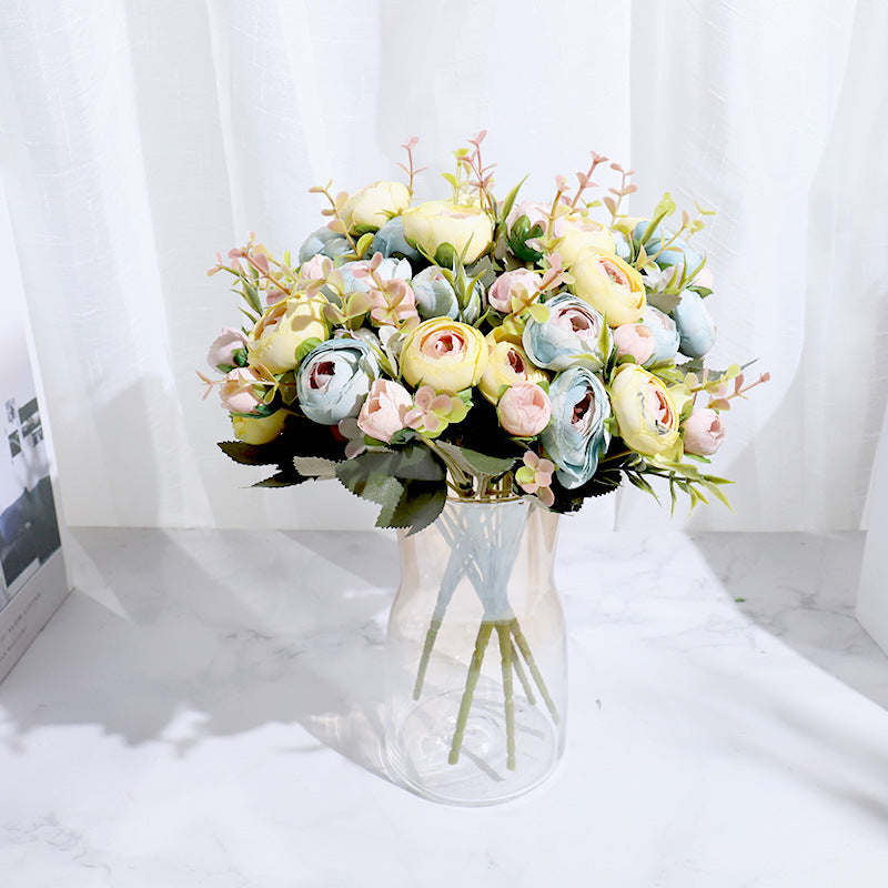 5-branch Rose Camellia Silk Flower Wedding Decoration Fake Flower Props