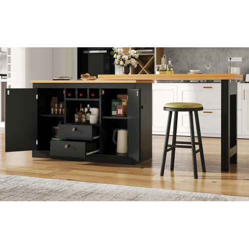 360 Rotation, Bar Table Main Body 120-180 X 40 X 76 Cm, Coffee Bar Furniture, Rotatable Dining Bar With Storage, Kitchen Island, Double Doors With Wine Rack, Adjustable Shelves, Open Storage Space