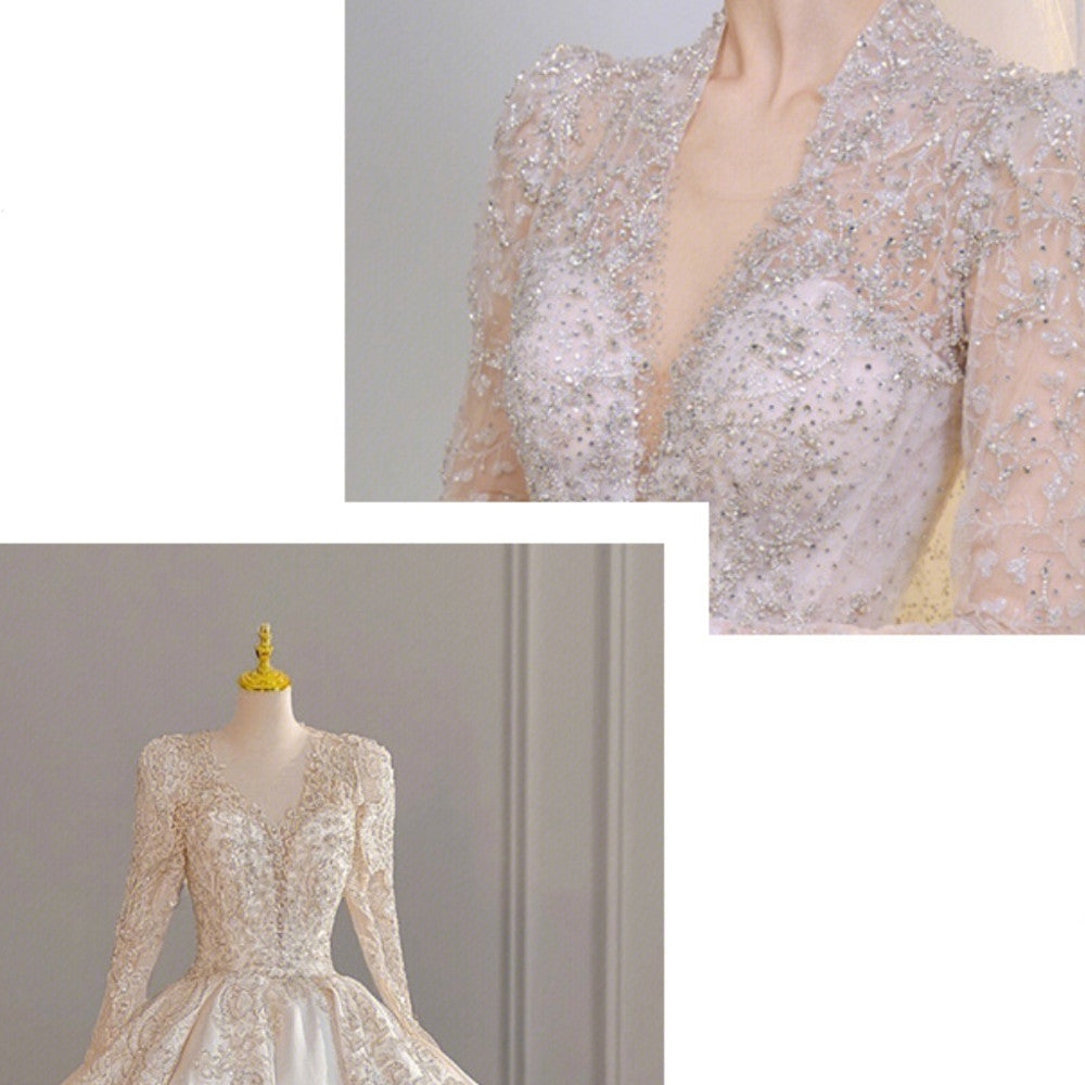 The Bride's Winter Long-sleeved Satin Dress