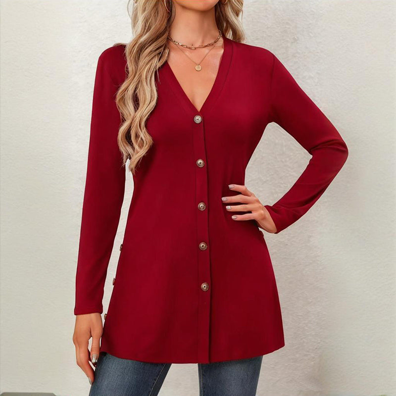 Women's Side Slit Cardigan - 2025 Spring Fall Lightweight V-Neck Button Down Cover Up