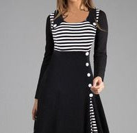 New style striped stitching doll collar large hem dress