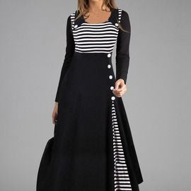 New style striped stitching doll collar large hem dress