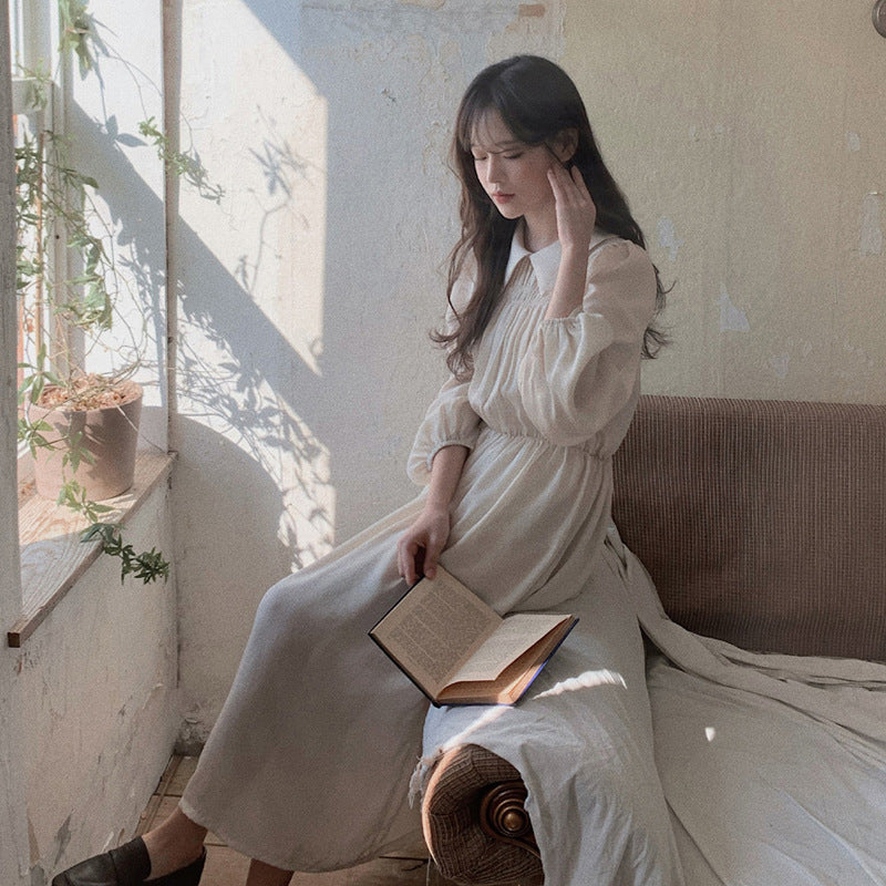 Waist Doll Collar Dress French Lady Long Sleeve Long Skirt