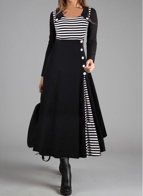 New style striped stitching doll collar large hem dress