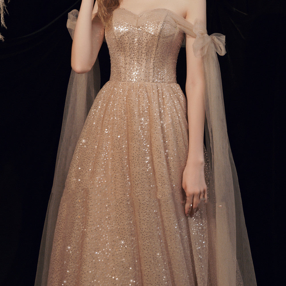 Women's glitter mesh nude dress