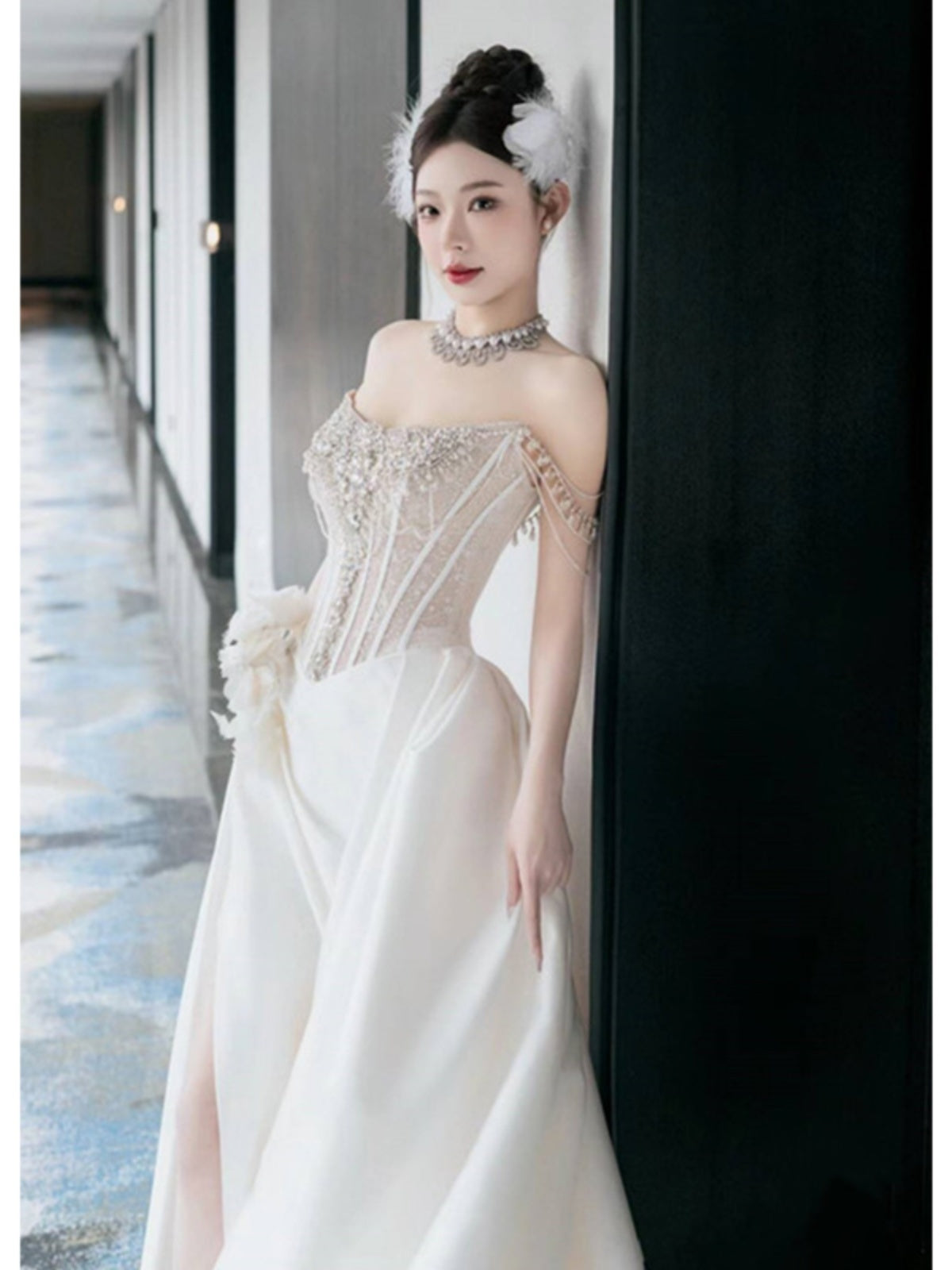Bridal Wedding Satin Off-shoulder Light Gown