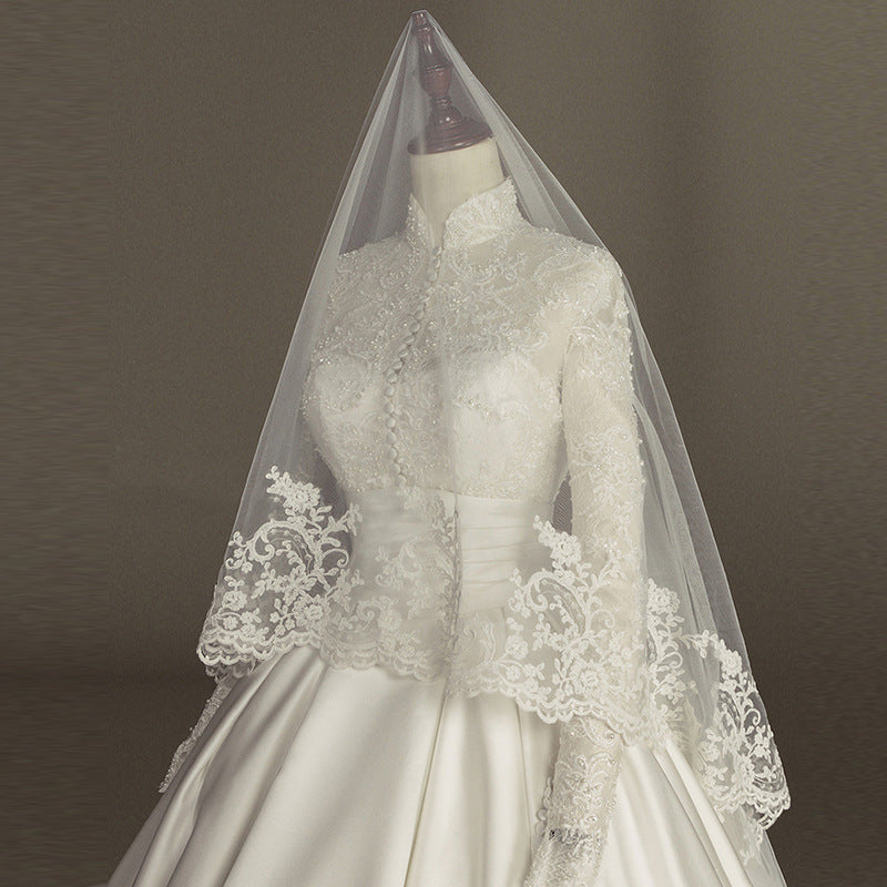 Women's Simple Mori Style Wedding Dress Long Sleeve Lace Dress