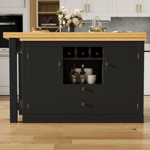 360 Rotation, Bar Table Main Body 120-180 X 40 X 76 Cm, Coffee Bar Furniture, Rotatable Dining Bar With Storage, Kitchen Island, Double Doors With Wine Rack, Adjustable Shelves, Open Storage Space
