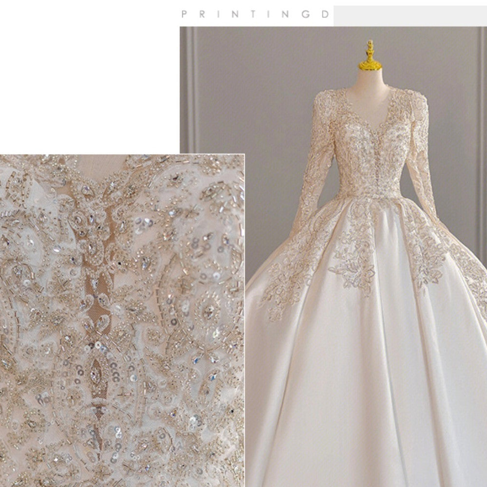The Bride's Winter Long-sleeved Satin Dress
