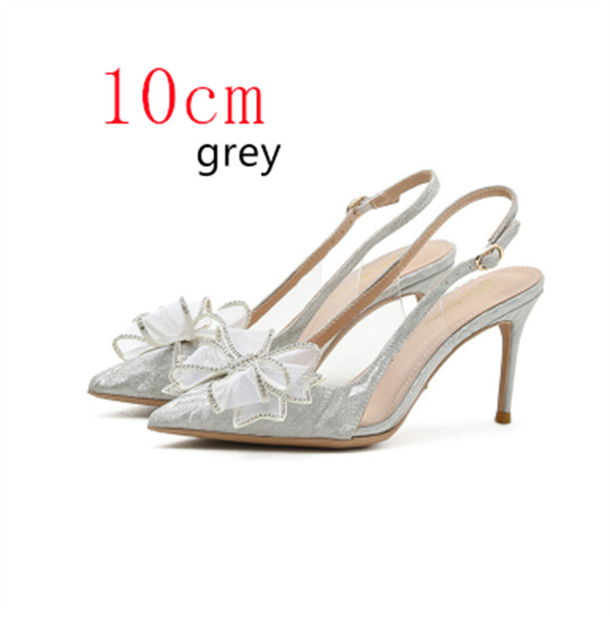 Women's Low-cut Stiletto Heels With Crystal Silver Bow