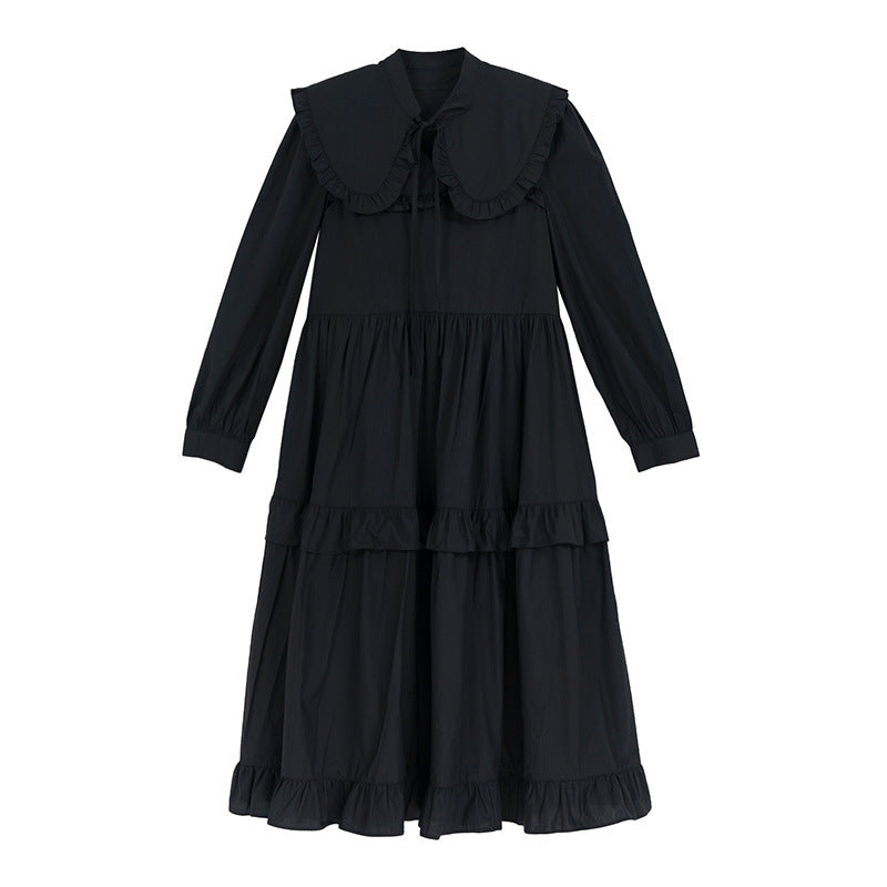 Detachable Long-sleeved Doll-neck Dress With A Sense Of Niche Flounce