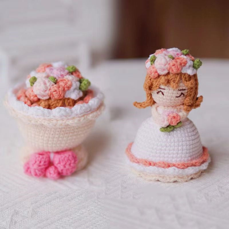 Hand-woven Diy Crossdressing Bridal Doll Wool Crochet Bouquet