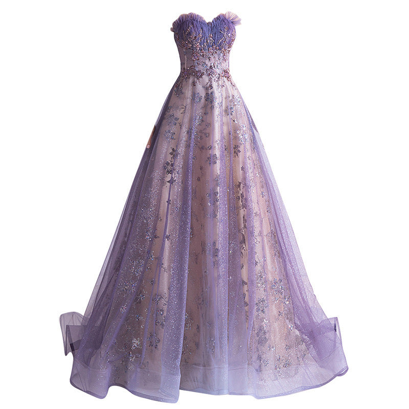 Strapless Purple Sequin Starry Dress