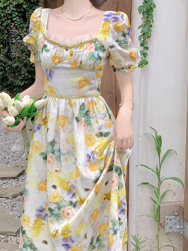 Yellow Floral Dress For Women In Summer