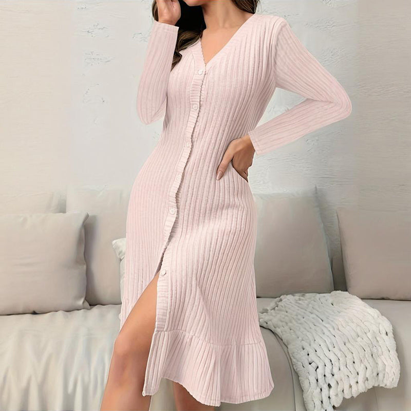Women's V-Neck Bodycon Midi Dress - 2025 Spring Fall Long Sleeve Button Down Elegant Dress