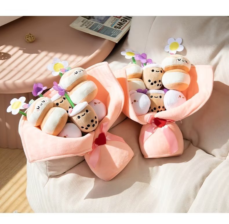 Creative Milk Tea Bouquet Pillow Plush Toy